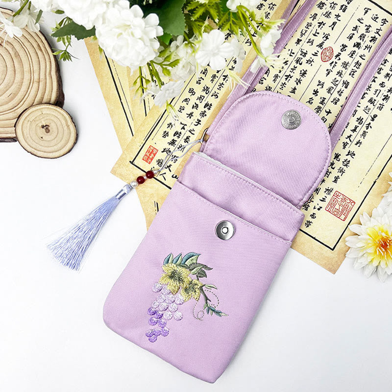 Small Embroidered Flowers Crossbody Bag Shoulder Bag Double Layer Cellphone Bag - Image 21