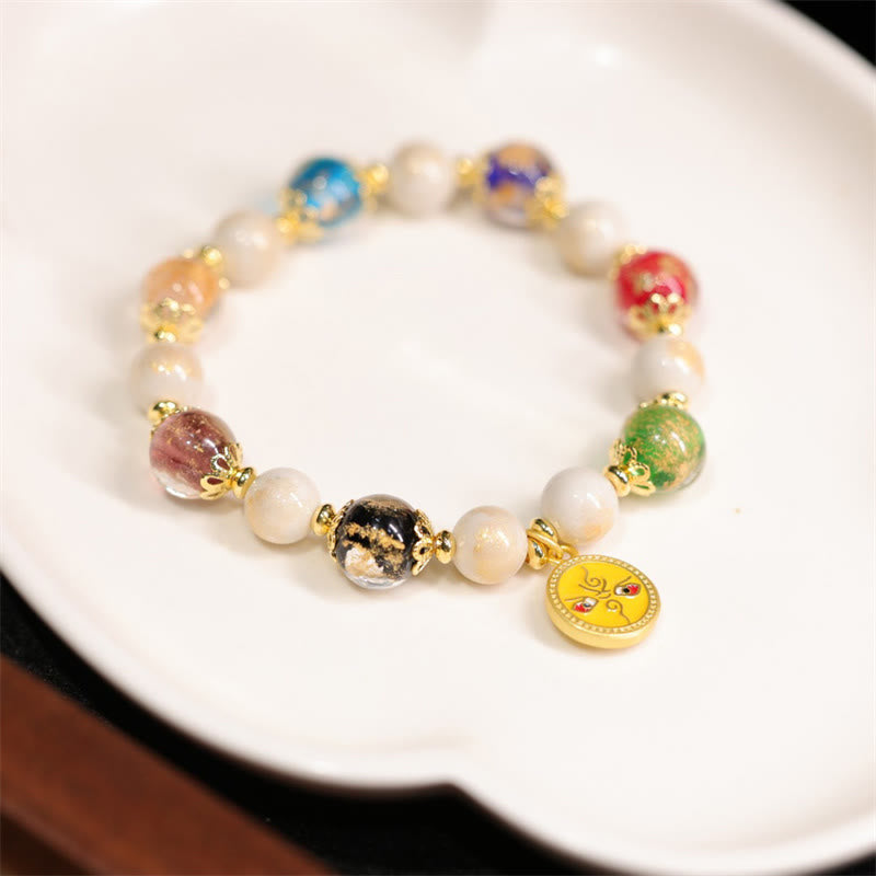 Tibetan Five God Of Wealth Fortune Liuli Glass Bead Incense Ash Porcelain Bead Charm Bracelet - Image 4