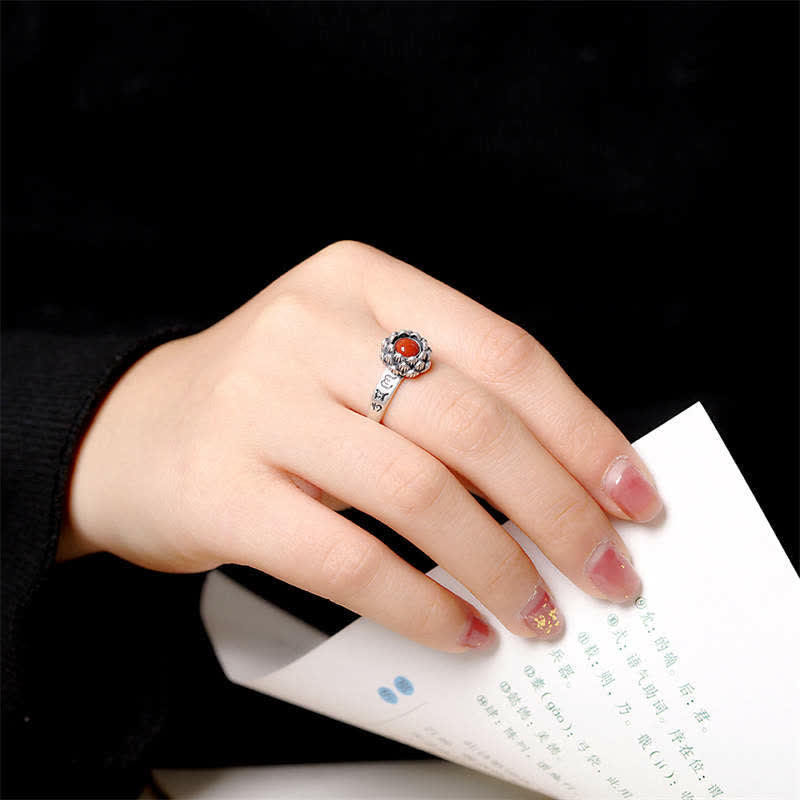 925 Sterling Silver Lotus Red Agate Confidence Blessing Ring (Extra 30% Off | USE CODE: FS30) - Image 3