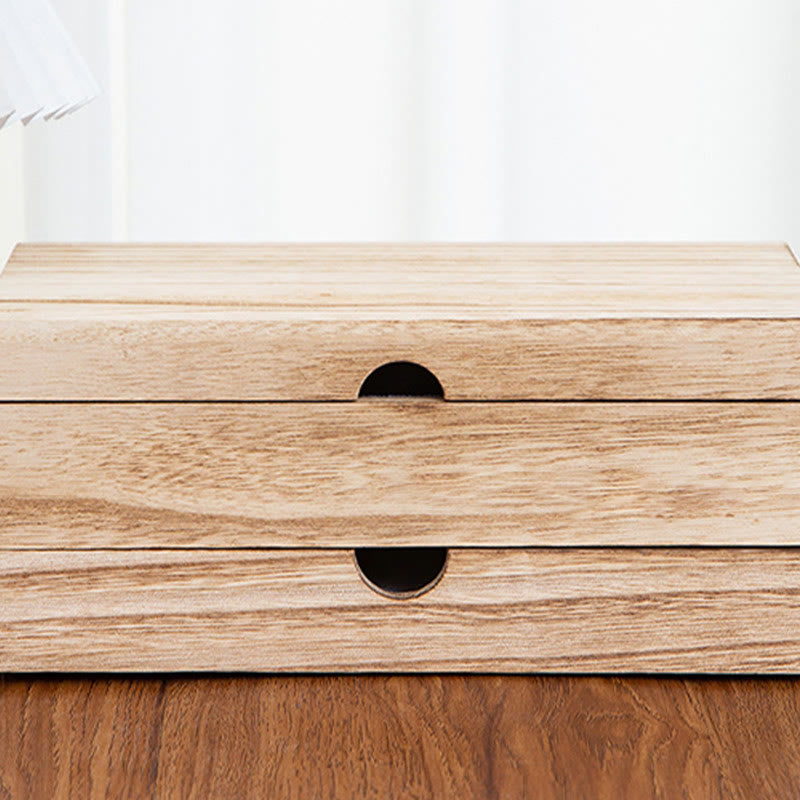 Retro Beige Wooden Jewelry Box Two-Layer Jewelry Storage Box With Mirror - Image 13