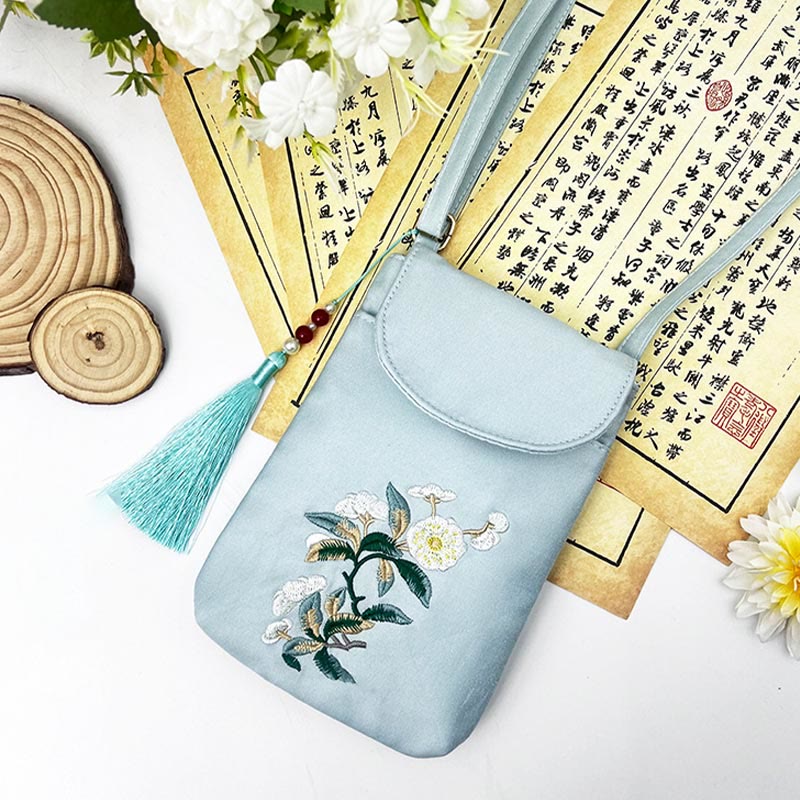 Small Embroidered Flowers Crossbody Bag Shoulder Bag Double Layer Cellphone Bag - Image 19