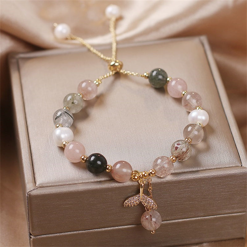 Strawberry Quartz Rutilated Quartz Fishtail Charm Healing Bracelet - Image 7