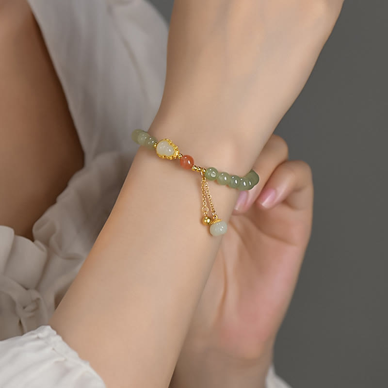925 Sterling Silver Hetian Jade Gourd Lotus Abundance Luck Bracelet - Image 4