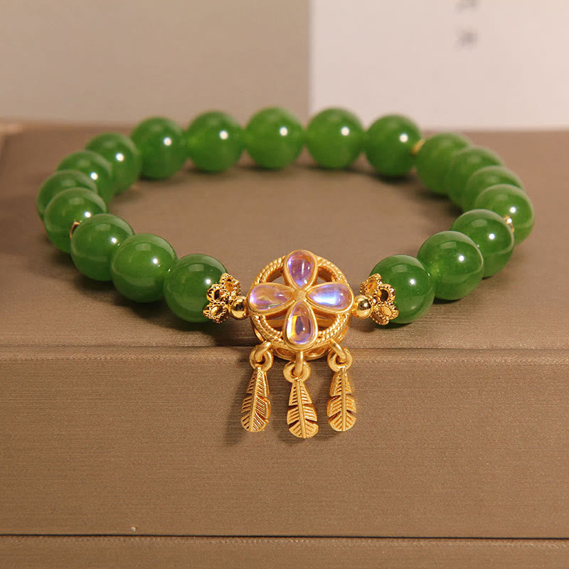 Green Jade Dreamcatcher Four Leaf Clover Luck Bracelet