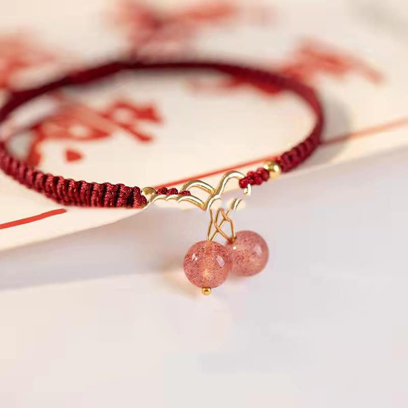 Natural Strawberry Quartz Amethyst Green Phantom Bead Positive Bracelet - Image 17