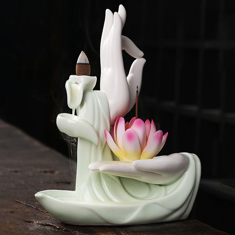 Buddha StonesTibetan Lotus Blessing Incense Burner Decoration - Image 3