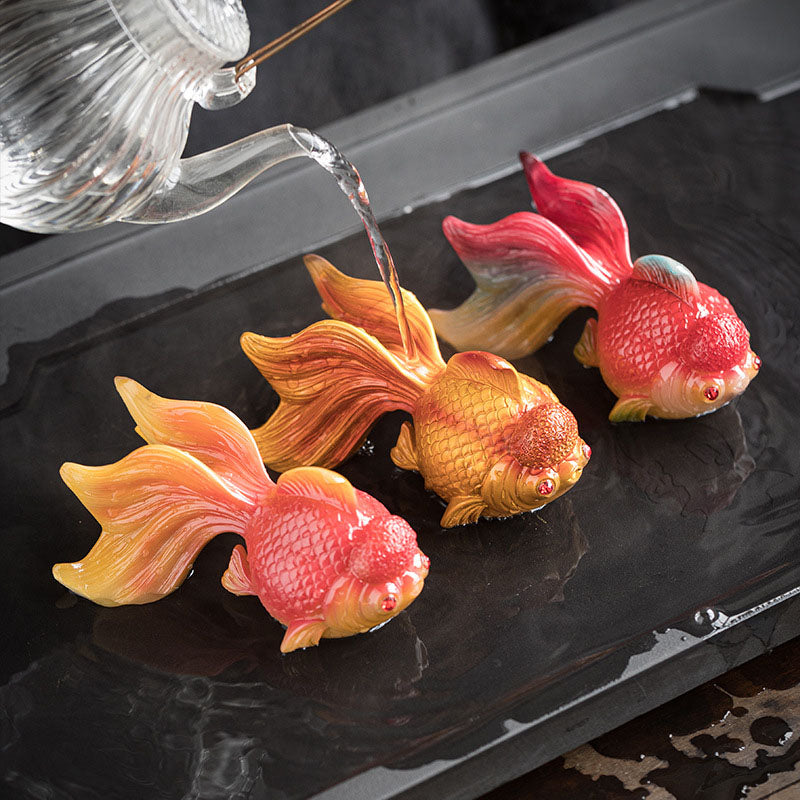 Color Changing Koi Fish Resin Tea Pet Wealth Home Figurine Decoration