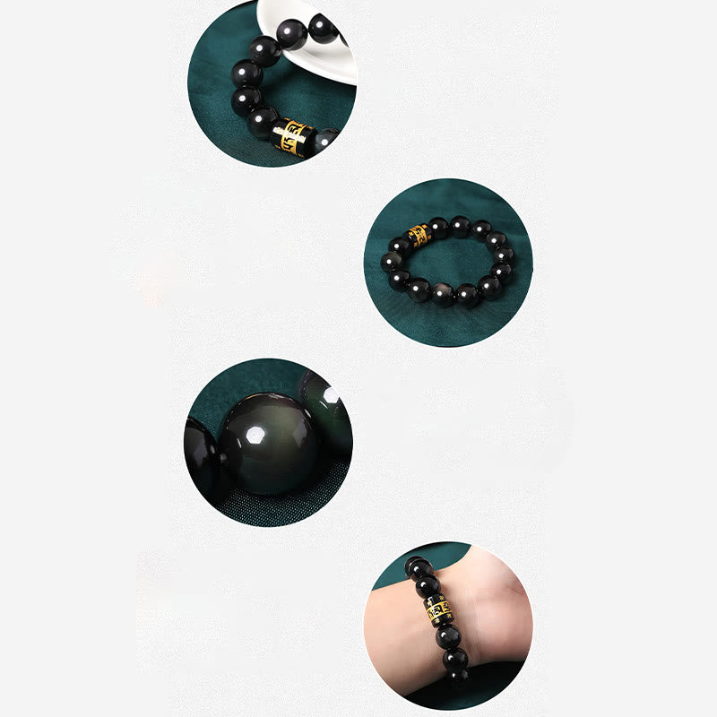 Rainbow Obsidian Om Mani Padme Hum Swastika Positive Bracelet - Image 16