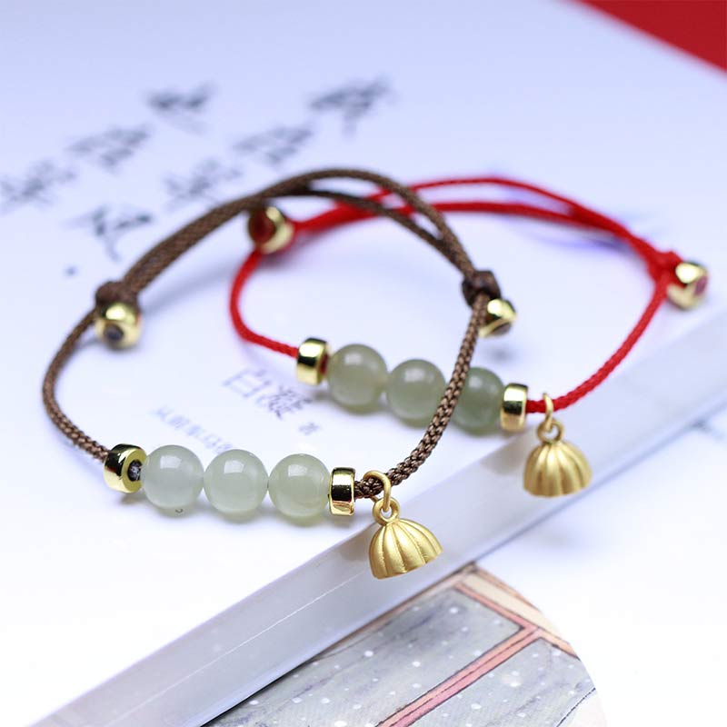 Natural Jade Lotus Seed Strength Red String Weave Bracelet - Image 2
