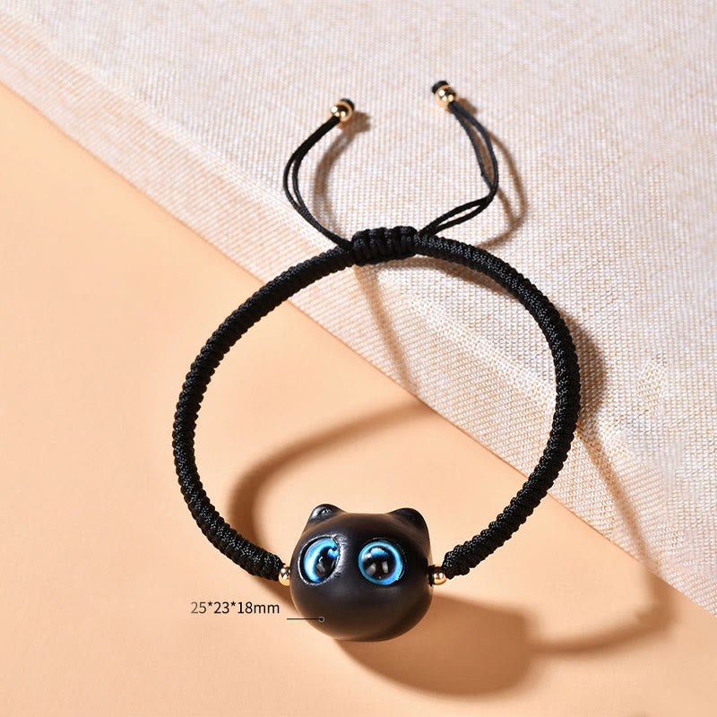 Ebony Wood Cat Head Pattern Peace King Kong Knot Braided Bracelet - Image 21