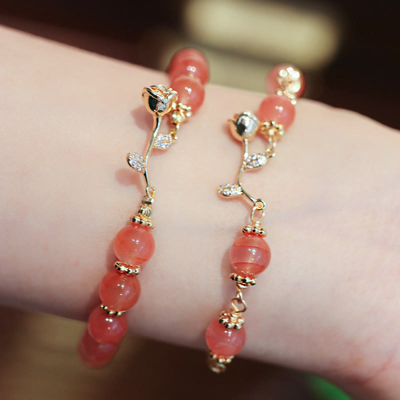 Natural Red Agate Rose Confidence Calm Chain Bracelet