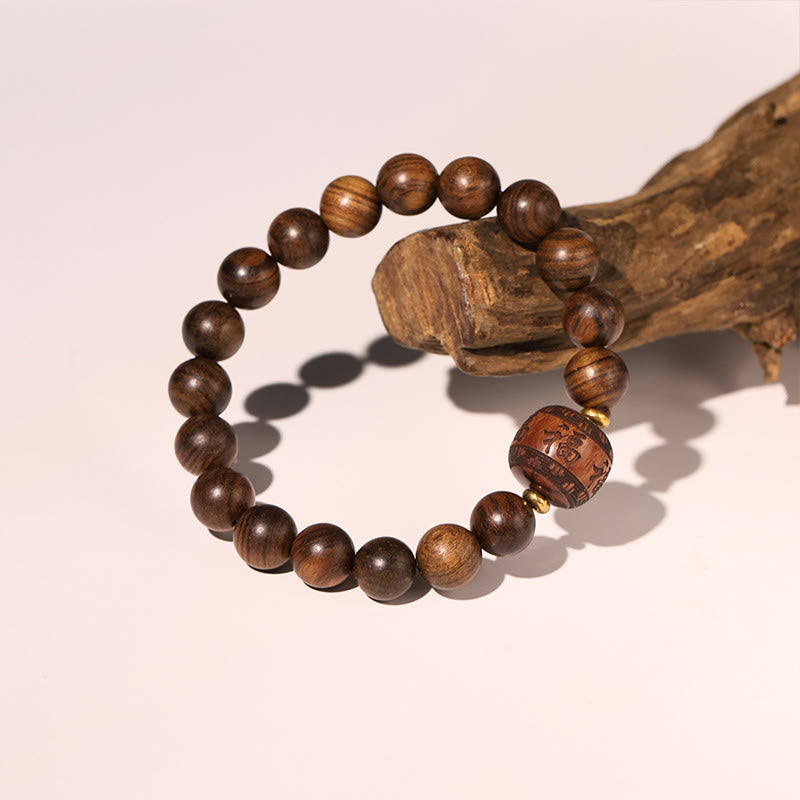 Rosewood Auspicious Clouds Totem Fu Character Bamboo Pattern Warmth Bracelet - Image 10