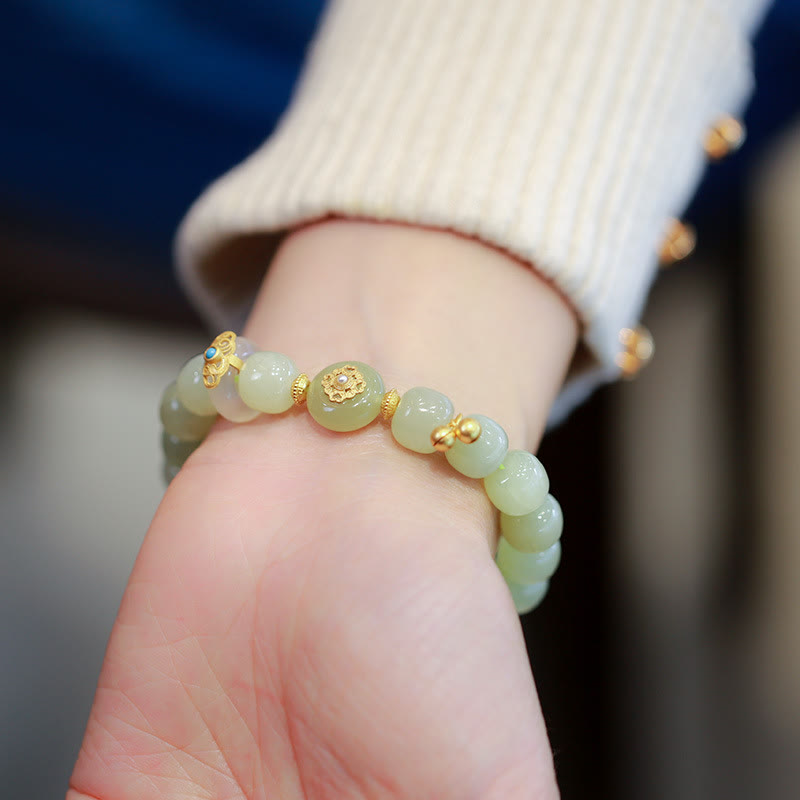 925 Sterling Silver Plated Gold Natural Hetian Jade Luck Necklace Pendant Bracelet Set - Image 7