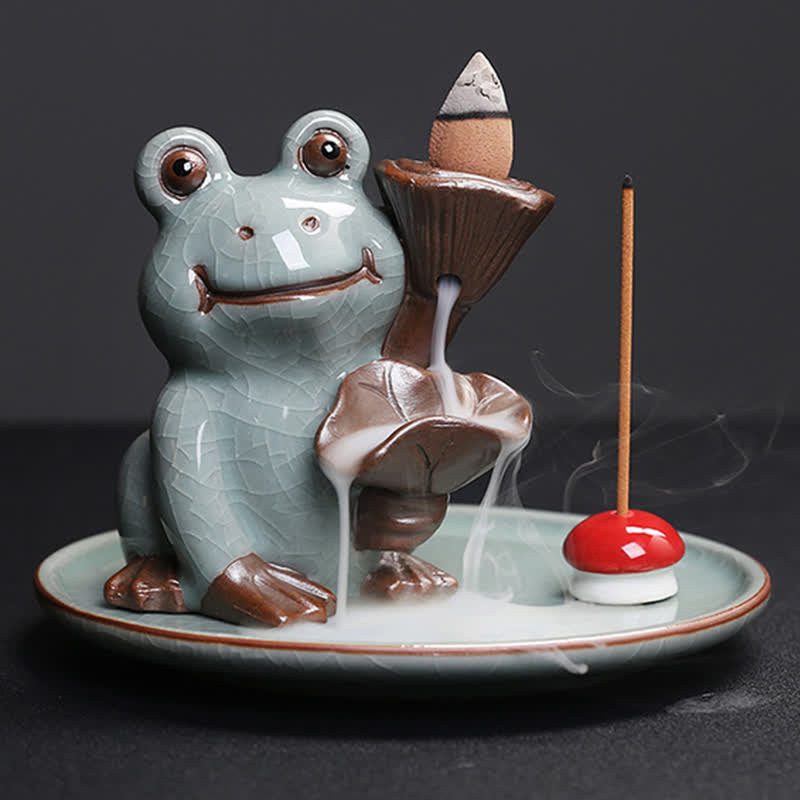 Meditation Frog Ceramic Lotus Healing Incense Burner - Image 6