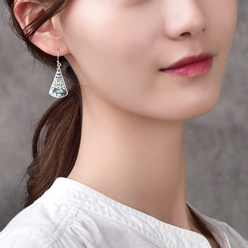 Copper Tridacna Stone Hollow Pattern Blessing Drop Earrings - Image 5