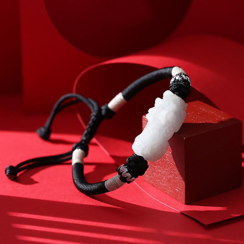 Handmade Natural Jade PiXiu Luck Prosperity Braided String Bracelet - Image 4