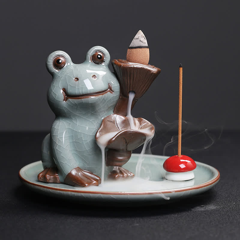 Meditation Frog Ceramic Lotus Healing Incense Burner - Image 5