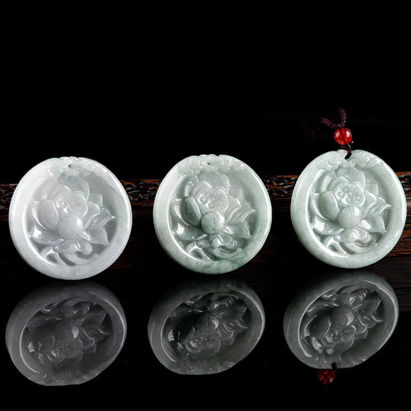 Natural Jade Lotus Flower Carved Prosperity Necklace Pendant - Image 6