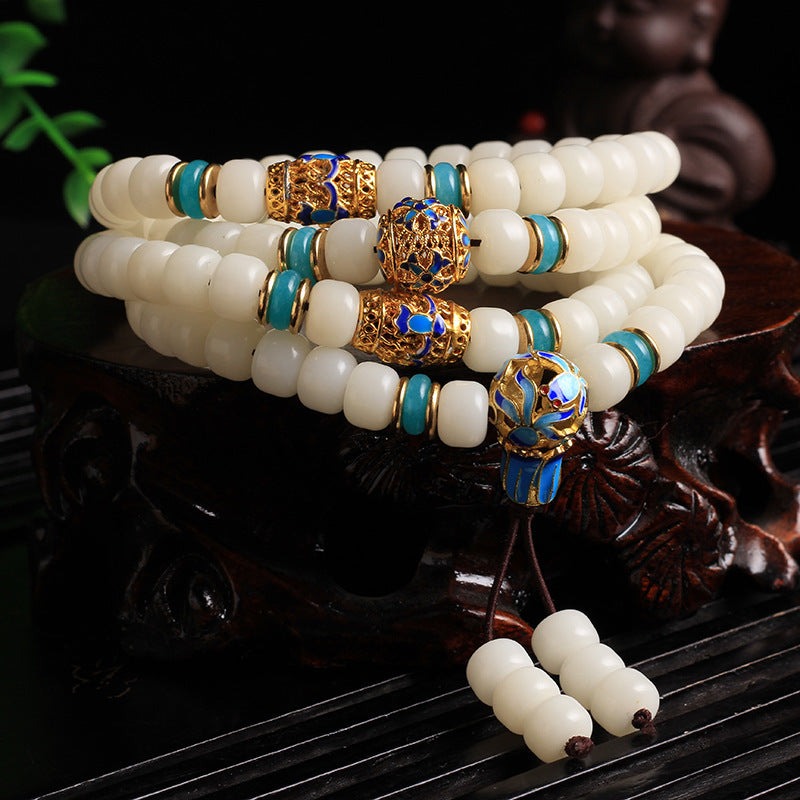 Natural White Bodhi Seed Mala 108 Beads Wealth Bracelet