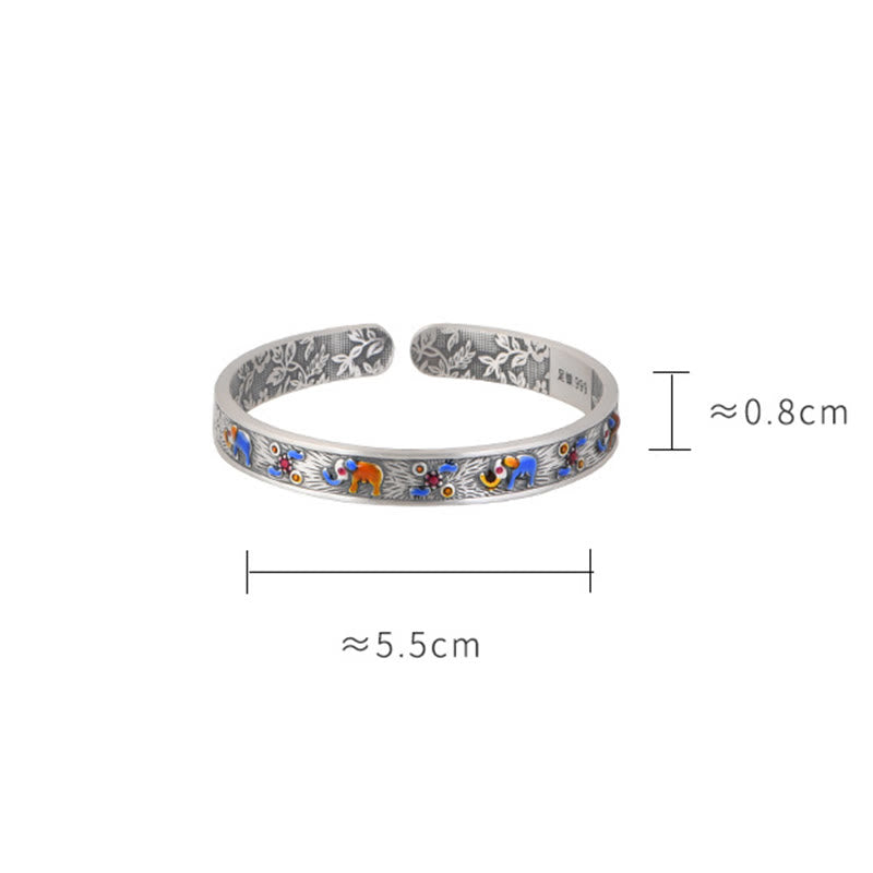 999 Sterling Silver Elephant Strength Wisdom Bracelet Cuff Bangle - Image 10