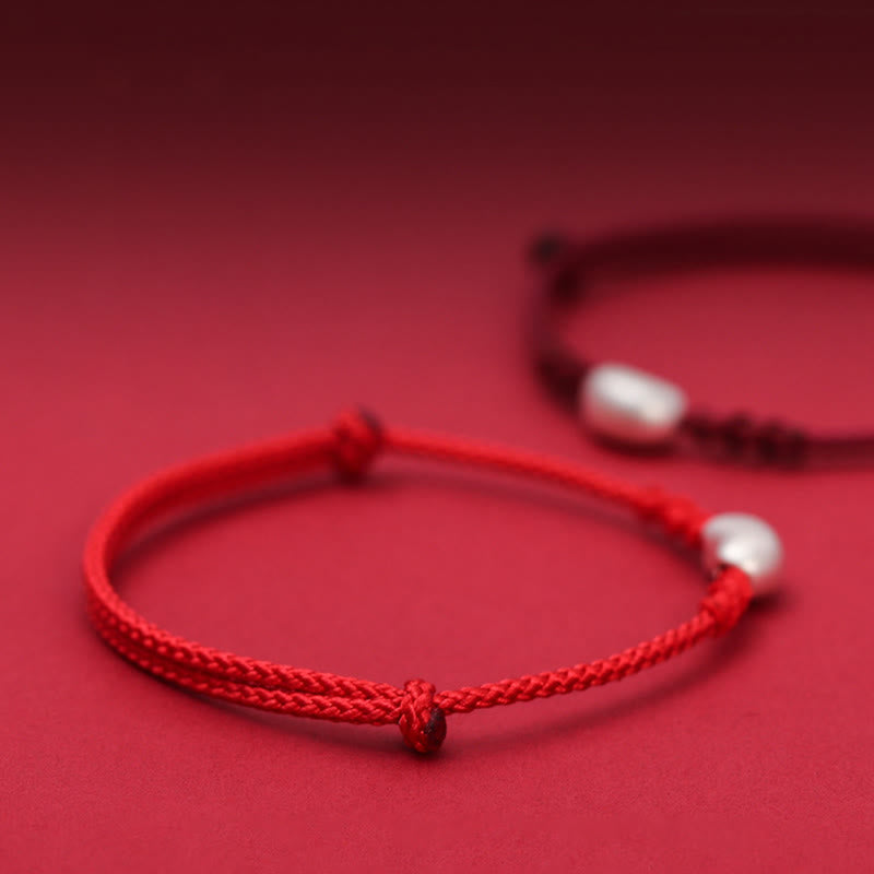 999 Sterling Silver Bean Design Luck Connection Handmade Braided Bracelet - Image 4