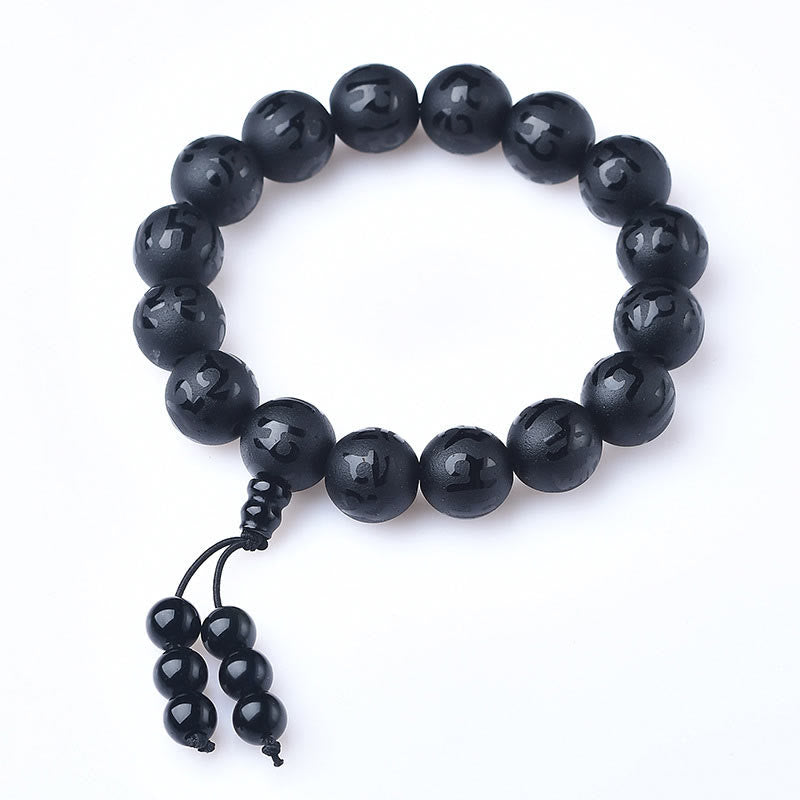 Tibet White Crystal Black Onyx Om Mani Padme Hum Meditation Bracelet - Image 17