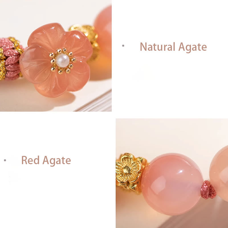 Natural Gradient Agate Reincarnation Knot Peach Blossom Wealth Luck Handmade String Bracelet - Image 5