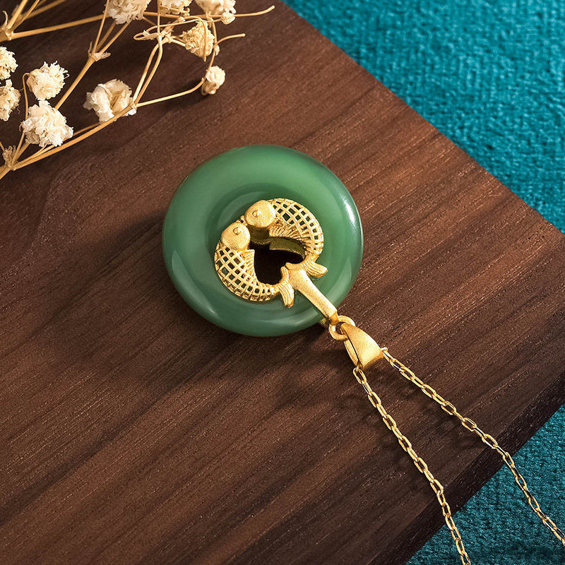 Cyan Jade Koi Fish Luck Necklace Pendant - Image 4