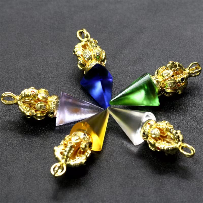 Tibetan Dorje Vajra 4 Prong Lotus Liuli Crystal Strength Necklace Pendant - Image 21