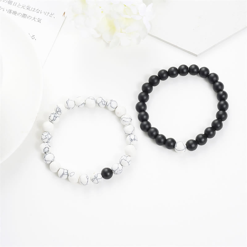 2pcs Natural Frosted Stone White Turquoise Bead Couple Bracelet - Image 4