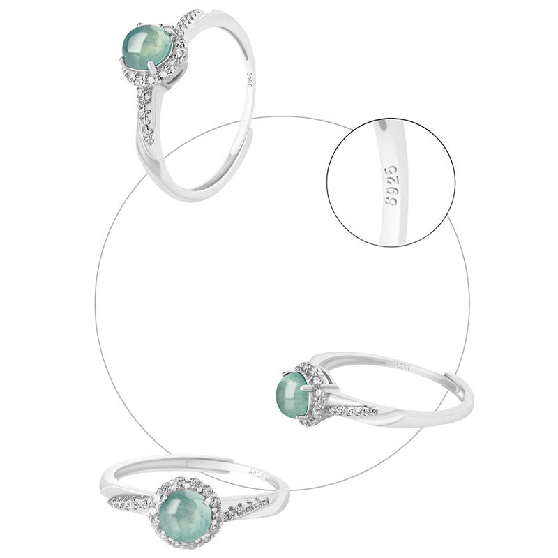 925 Sterling Silver Round Jade Luck Prosperity Adjustable Ring - Image 5