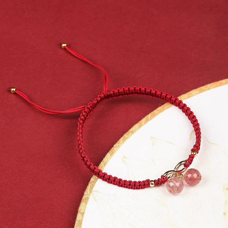 Natural Strawberry Quartz Amethyst Green Phantom Bead Positive Bracelet - Image 4