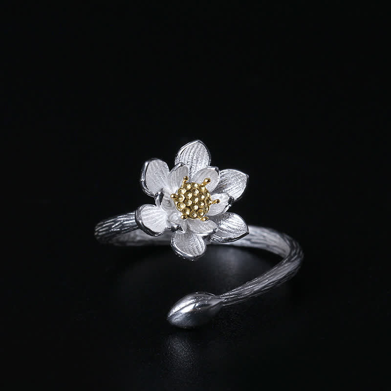 925 Sterling Silver Lotus Flower Blessing Ring