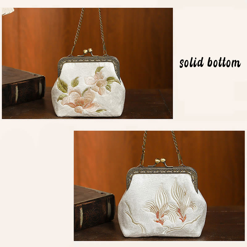 Orchids Oriental Cherry Butterfly Embroidery Metal Handle Handbag - Image 12