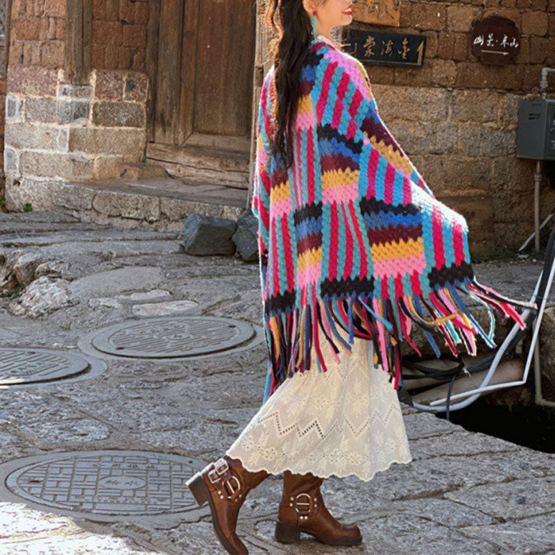 Tibetan Shawl Candy Color Braided Pattern Winter Cozy Travel Knitted Tassel Scarf Wrap - Image 7