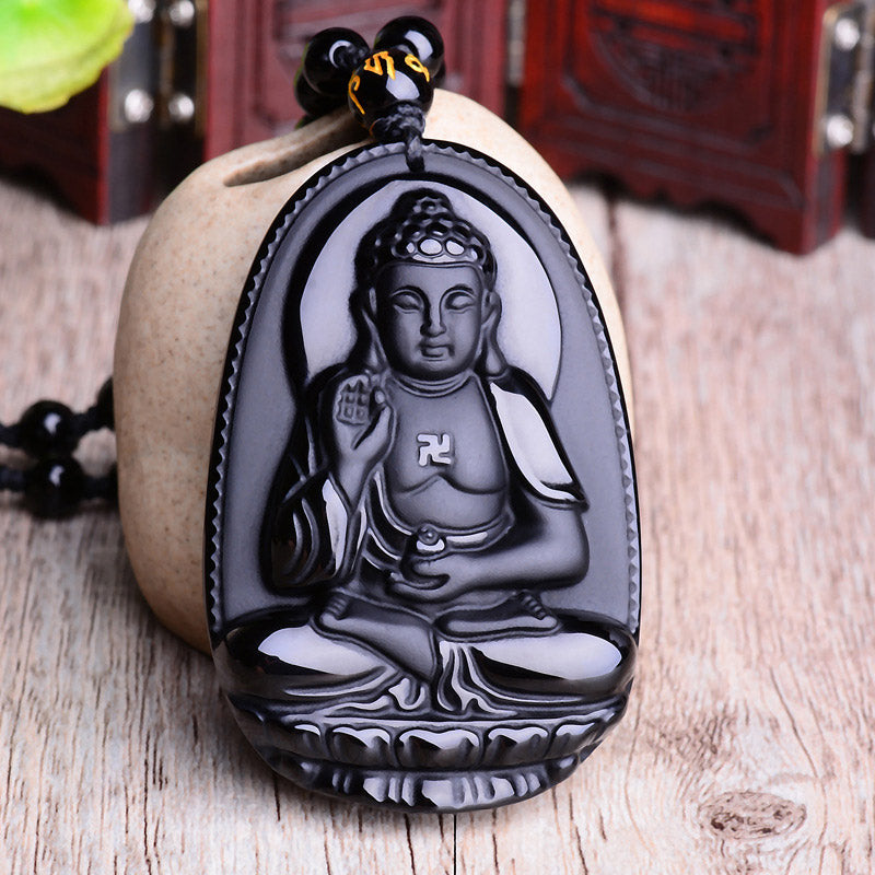 Chinese Zodiac Obsidian Buddha Amulet Protection Pendant Necklace - Image 8