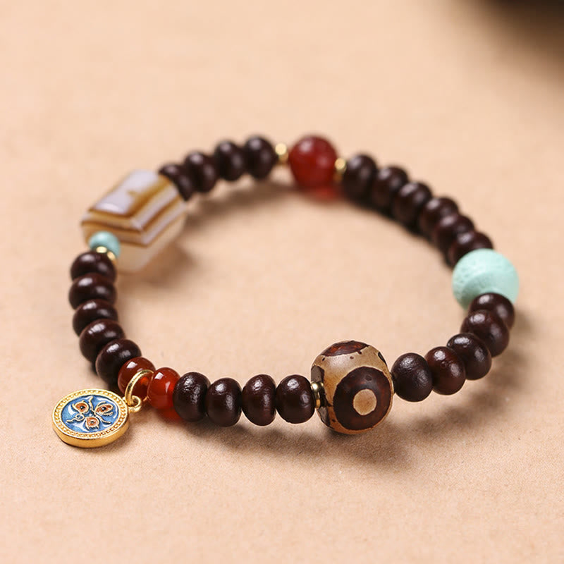 Natural Tibet Purple Bodhi Seed Dzi Bead God of Wealth Wisdom Bracelet