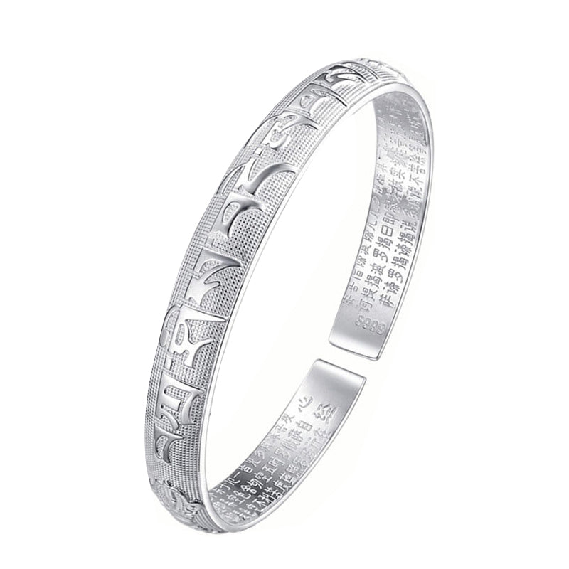 Tibetan Sanskrit White Copper Meditation Prayer Bracelet Bangle - Image 8