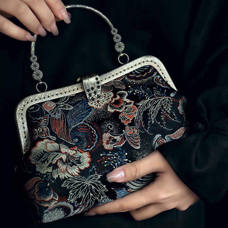 Butterfly Flowers Metal Handle Handbag - Image 10