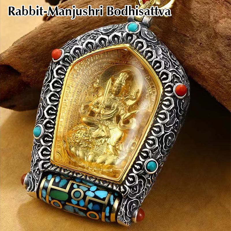 Tibet Chinese Zodiac Natal Buddha Thangka Prosperity Rotatable Dzi Bead Necklace Pendant - Image 6