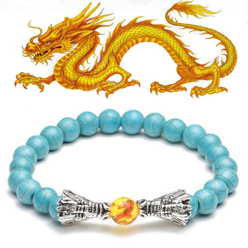 White Turquoise Lava Rock Dragon Blessing Beaded Bracelet - Image 19
