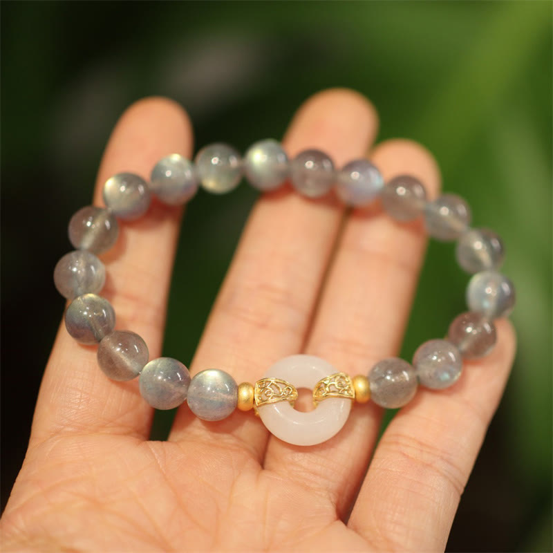 Natural Moonstone Heitan Jade Peace Buckle Healing Bracelet - Image 7