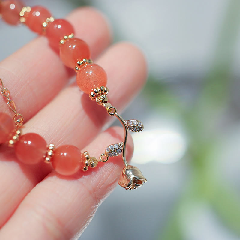 Natural Red Agate Rose Confidence Calm Chain Bracelet - Image 6