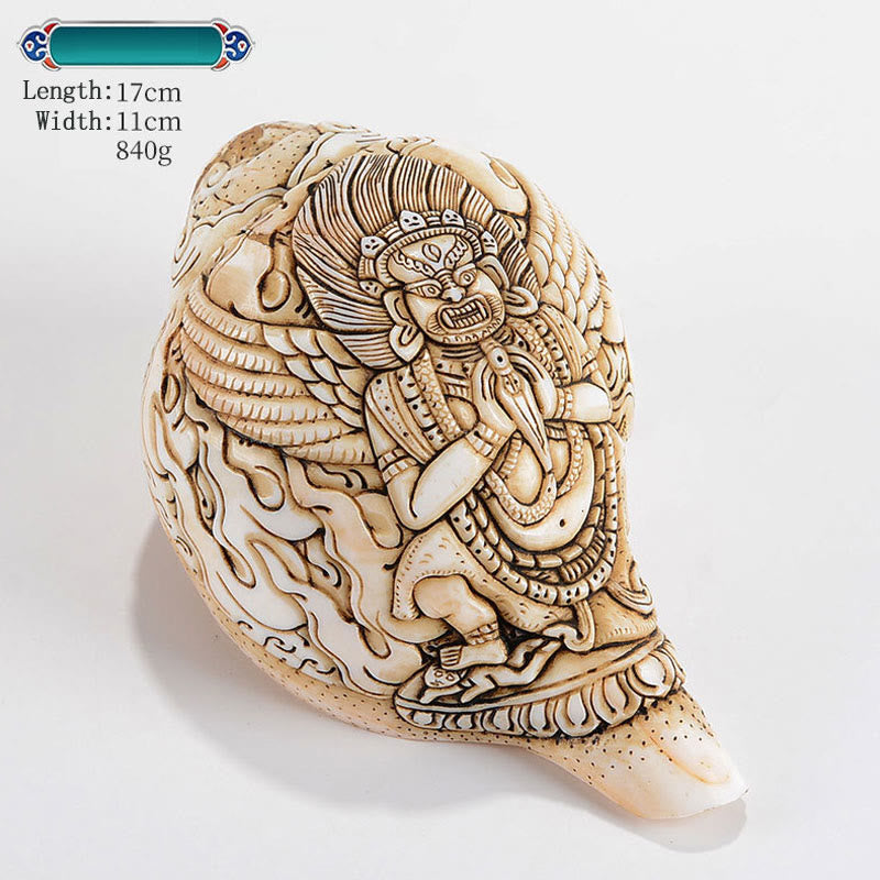 Tibetan Handmade Engraved Shankha Buddha Avalokitesvara Conch Shell Wealth Decoration - Image 27