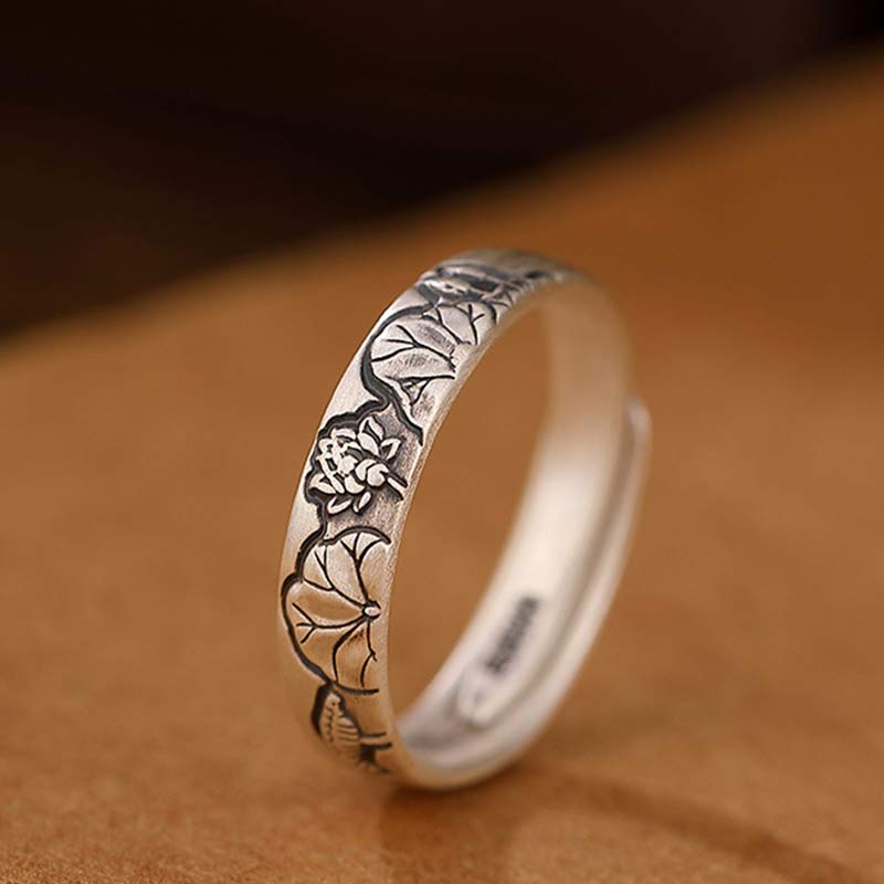 999 Sterling Silver Lotus Peony Flower Enlightenment Ring - Image 9