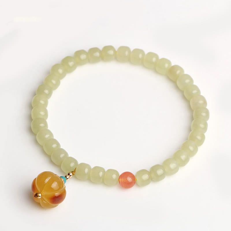 Natural Hetian Jade Pumpkin Amber Red Agate Crystal Prosperity Bracelet - Image 17