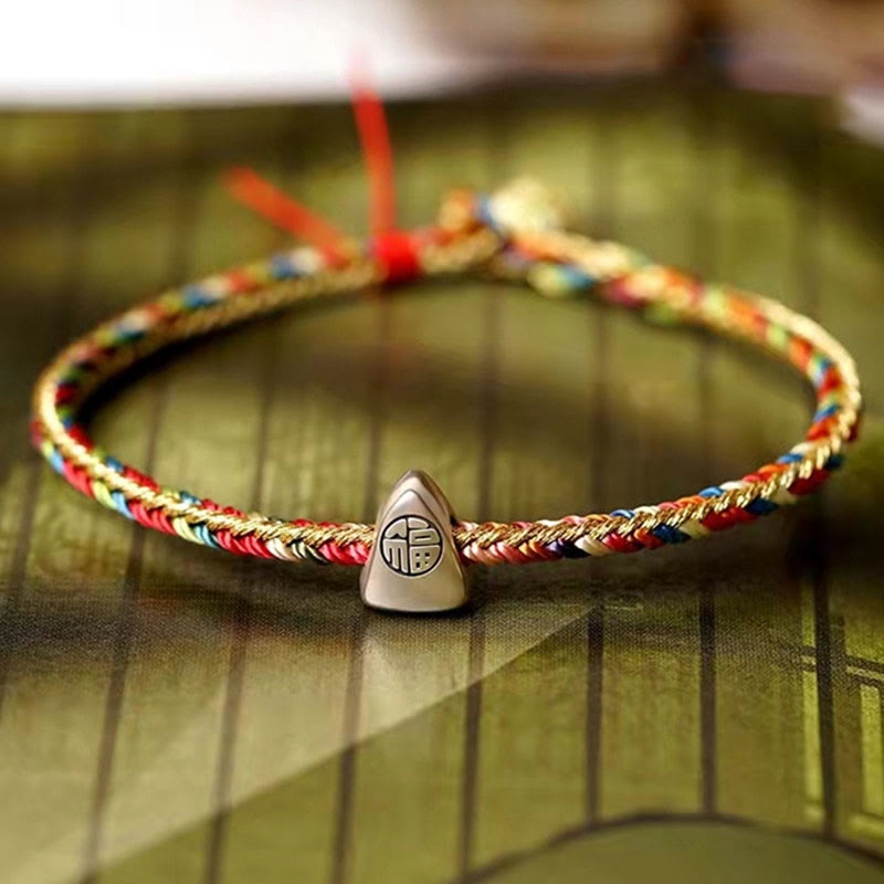 925 Sterling Silver Fu Character Zongzi Pattern Multicolored String Luck Handmade Braided Bracelet - Image 11