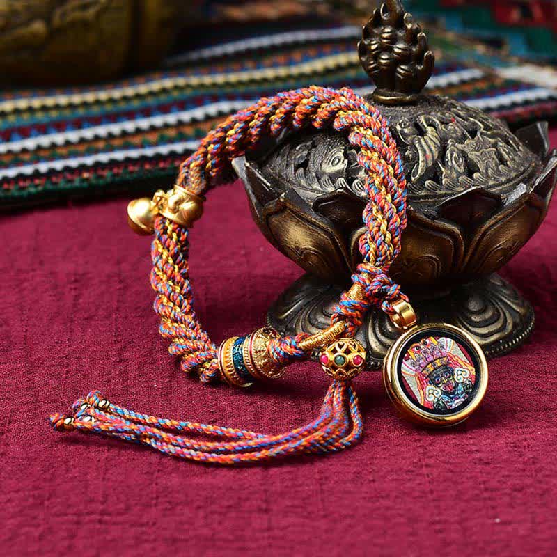 Tibetan Handmade Luck Protection Thangka Prayer Wheel Bell Charm Braid String Bracelet - Image 23