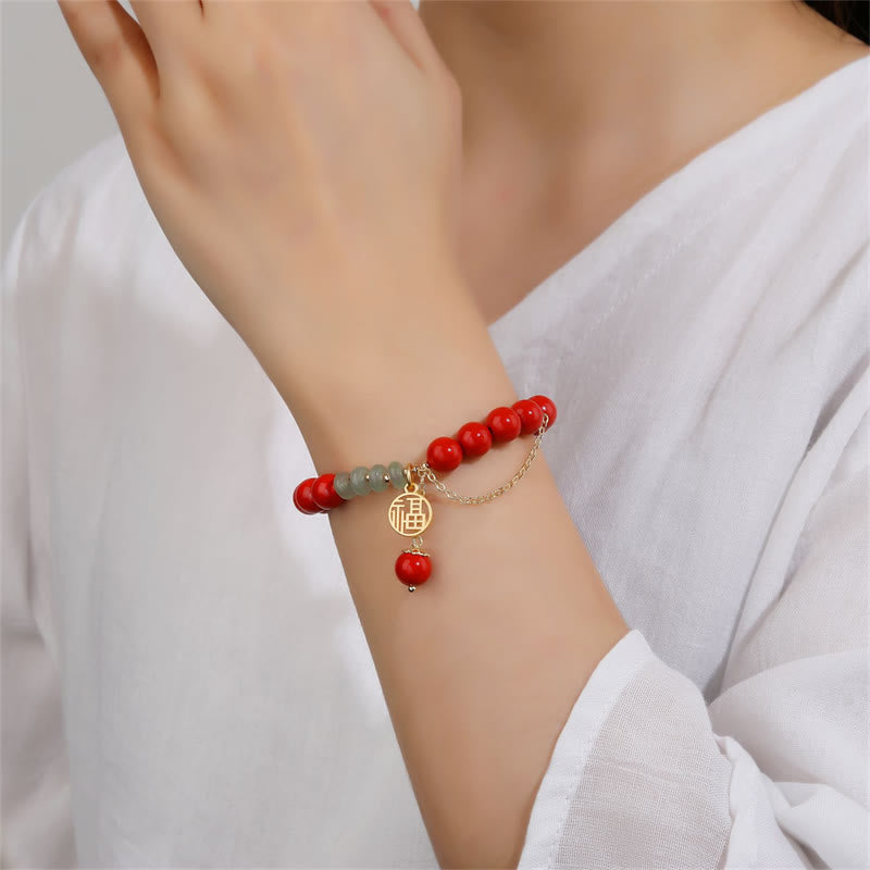 Cinnabar Auspicious Fu Character Jade Calm Bracelet - Image 3
