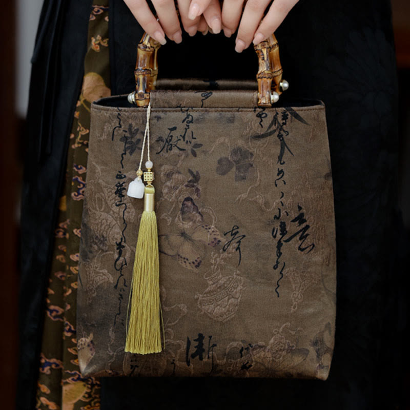 Bamboo Leaves Butterfly Koi Fish Bamboo Handles Handbag - Image 19